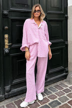 Pink Plaid Loose Casual Two Piece Set image 2