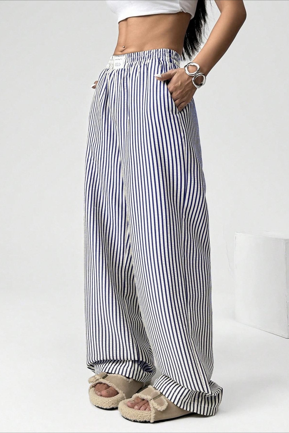 High Waist Striped Casual Pants image 4