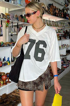 Casual Loose Number Print Off Shoulder Crew T-shirt image 7