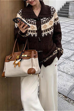 Jacquard Collar Horn Button Retro Loose Knit Cardigan image 6