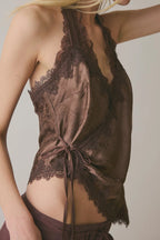 Sexy Jacquard Lace Tie Cropped Halter Top image 5
