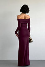 Vintage Solid Off-the-shoulder Bodycon Maxi Dress image 2