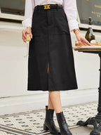 Celine Slit Midi Skirt detail view styled for Avrienne