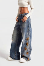 Floral Embroidered High Waist Jeans image 2