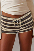Simple Stripe Drawstring Low Waist Shorts image 1