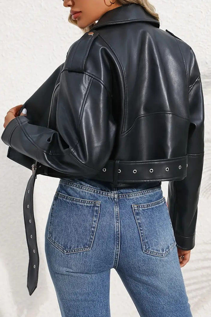 Vintage Cropped PU Leather Jacket image 6