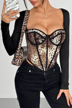 Sexy Leopard Mesh See-through Bustier Blouse image 2