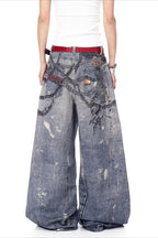 High Street 3D Chain Print Loose Wide Leg Jeans image 4