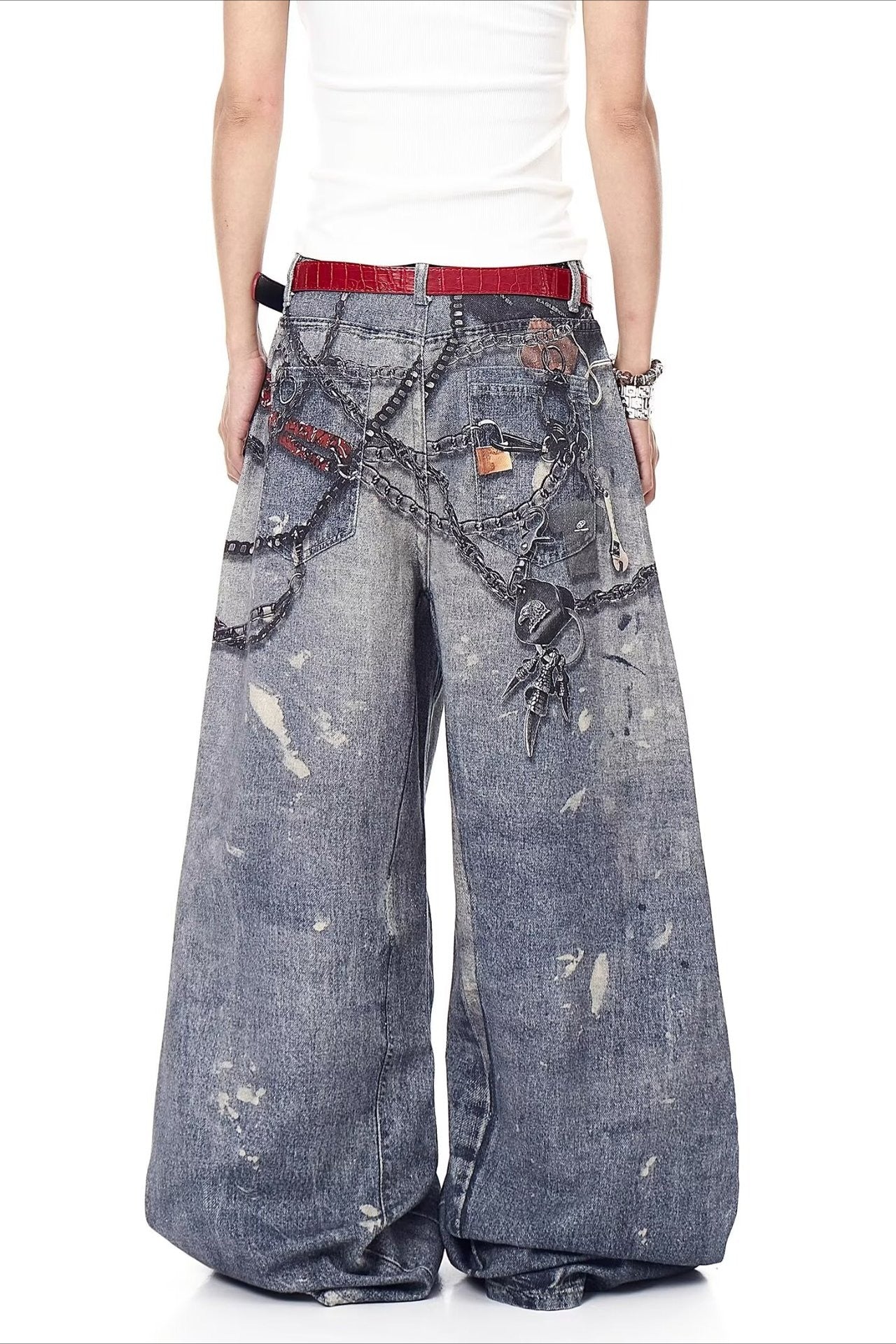 High Street 3D Chain Print Loose Wide Leg Jeans image 4