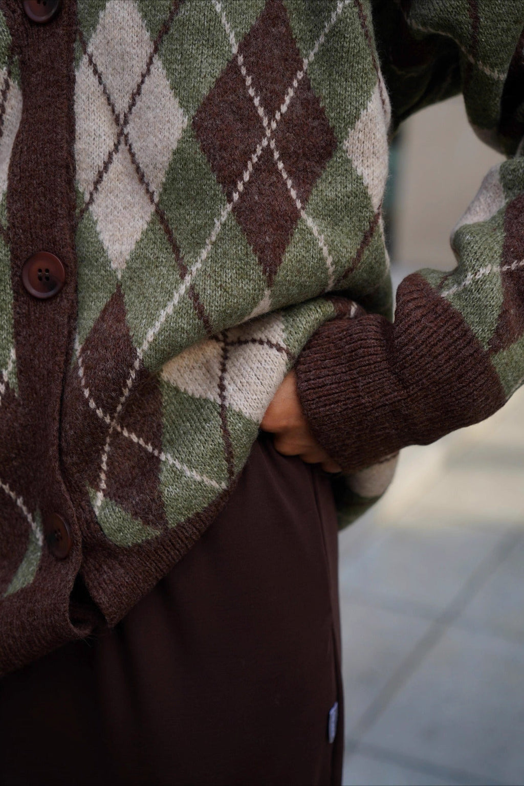 Thick Plaid V Neck Loose Long Sleeve Knit Cardigan image 3