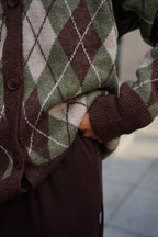 Thick Plaid V Neck Loose Long Sleeve Knit Cardigan image 3