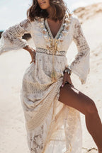 Lace V Neck Hollow Boho Dress image 1