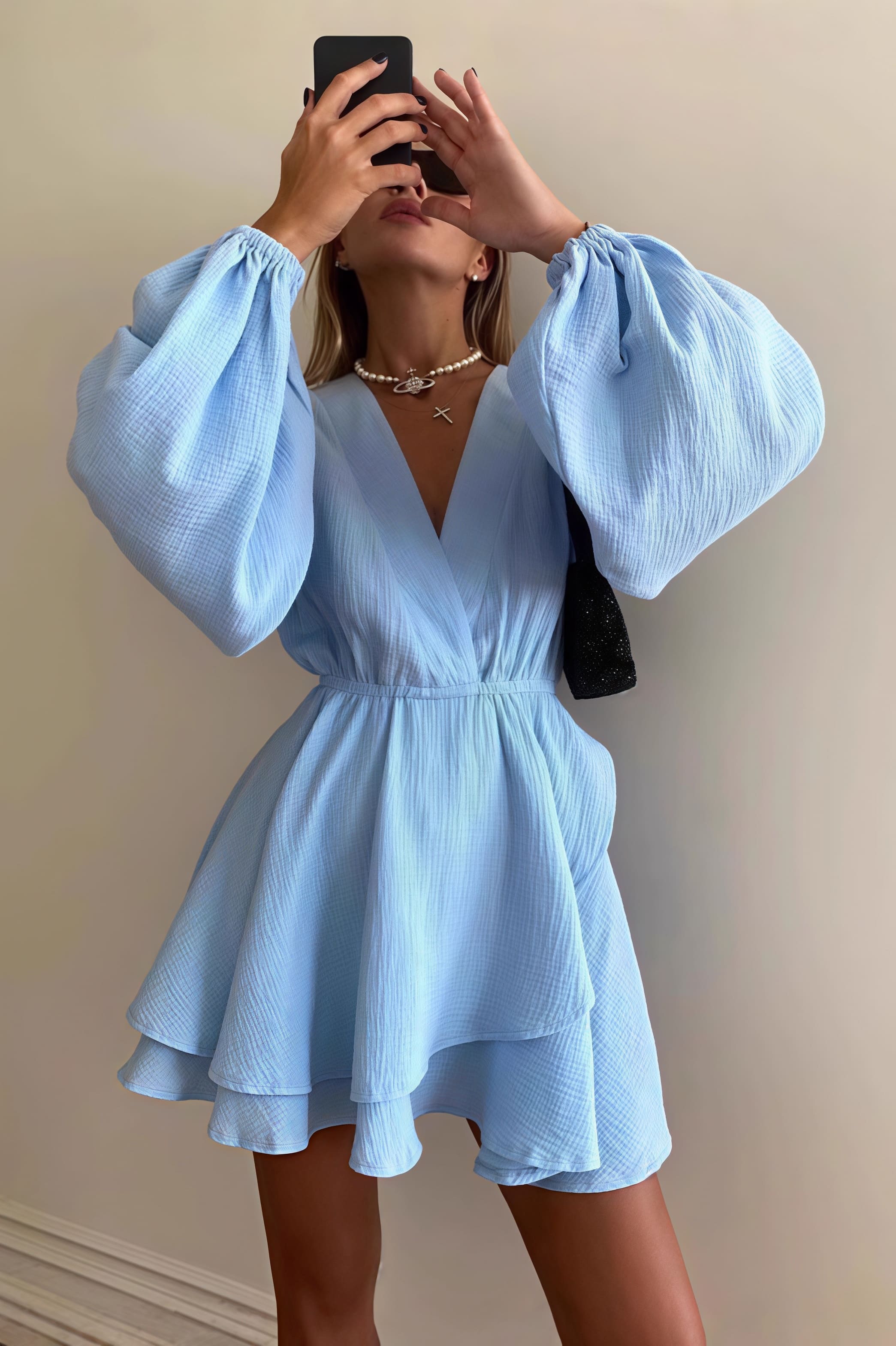 Fashion Solid Color Waist Cinching Mini Dress image 3