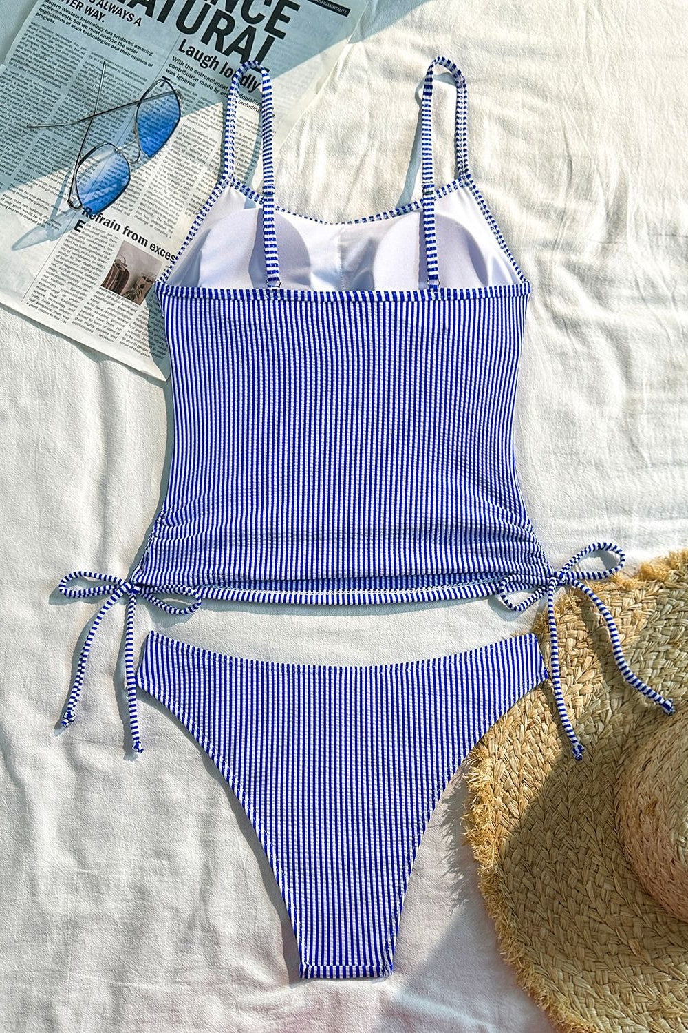Plaid Ruched Backless Striped Two Piece Swim Set image 7