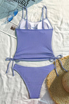 Plaid Ruched Backless Striped Two Piece Swim Set image 7