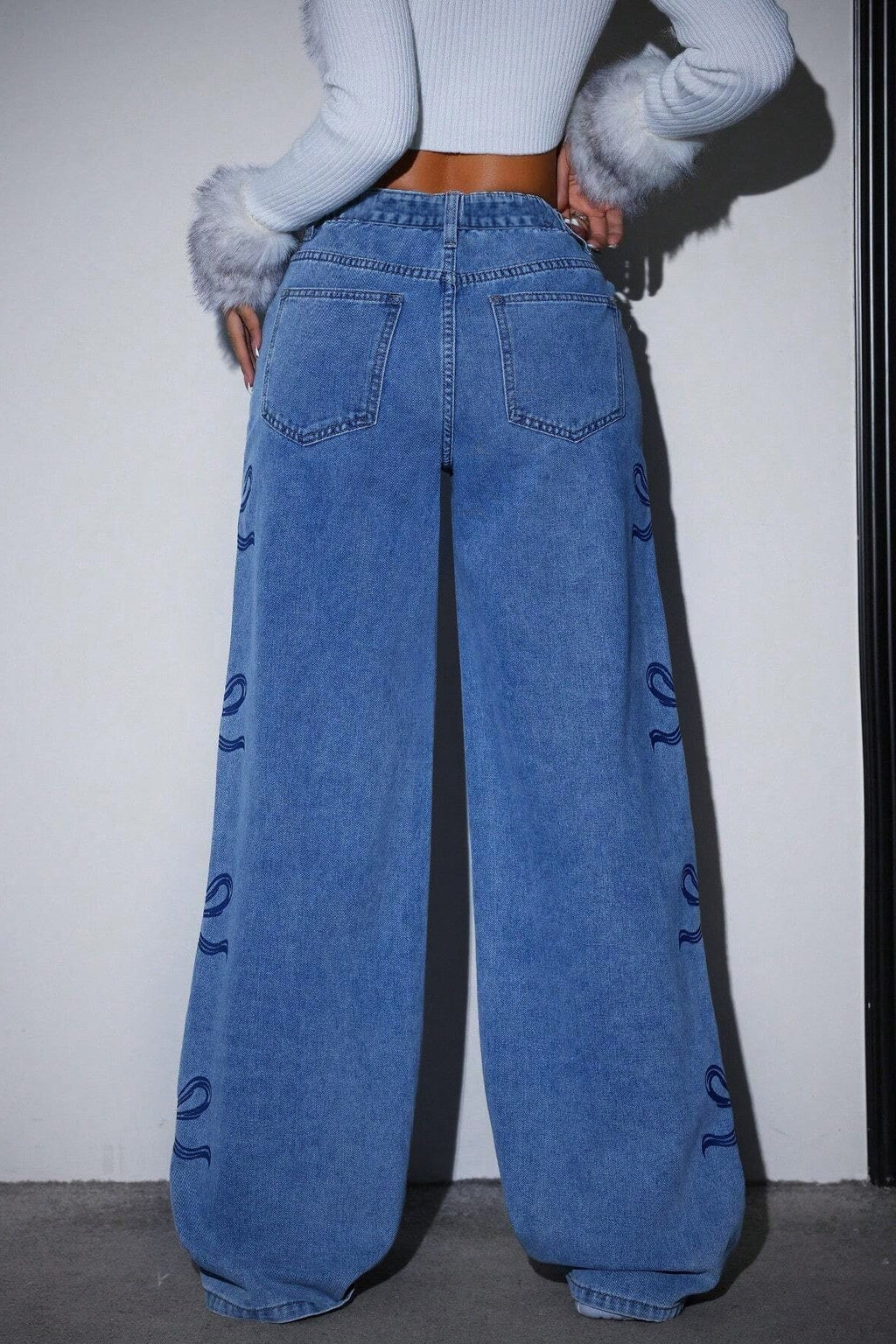High Waist Washed Bow Tie Jeans image 6