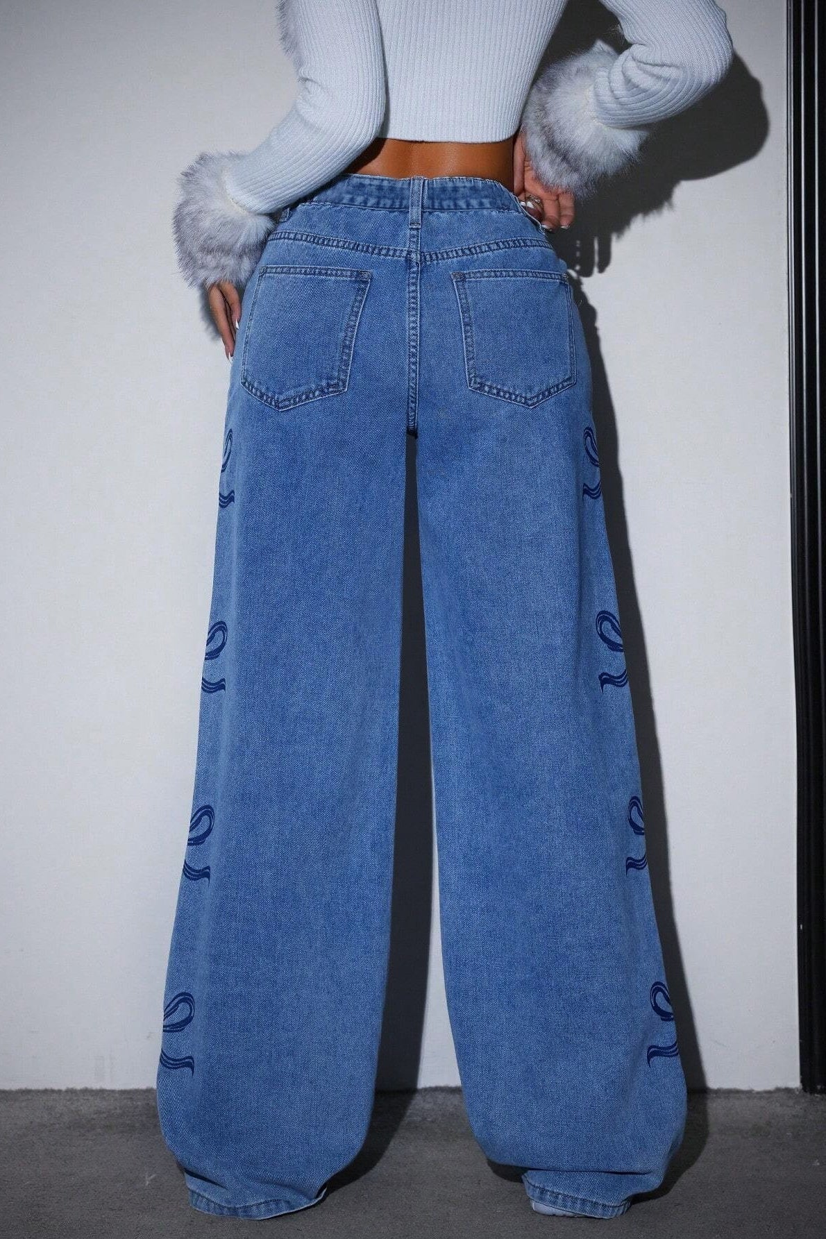 High Waist Washed Bow Tie Jeans image 6