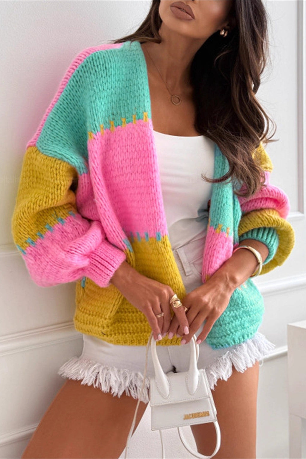 Lazy-Style Color-Block Loose Knit Cardigan image 1