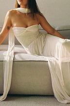 Strapless Flowy Ribbon Slim Waist Maxi Dress image 1