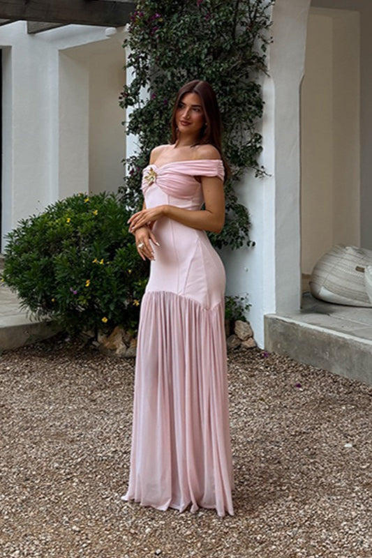 Tube Off Shoulder Mesh Patch Bodycon Maxi Dress image 2
