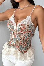 Chic Floral Jacquard Lace Insert Slim Cami Top image 2