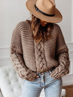 Casual Solid Color V-neck Cable Knit Sweater image 3