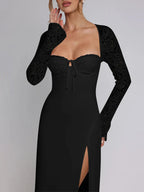 Lace Insert Long Sleeve Split Slim Fit Party Dress image 8