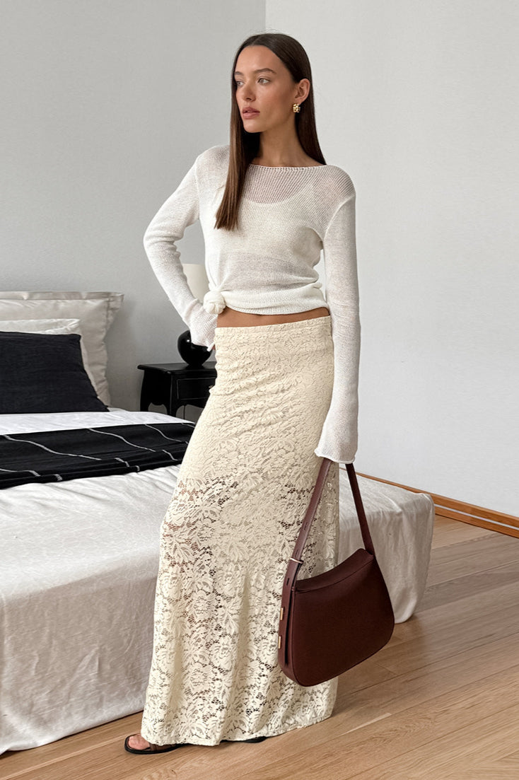 Lace Hollow High-Waisted Midi Skirt image 2