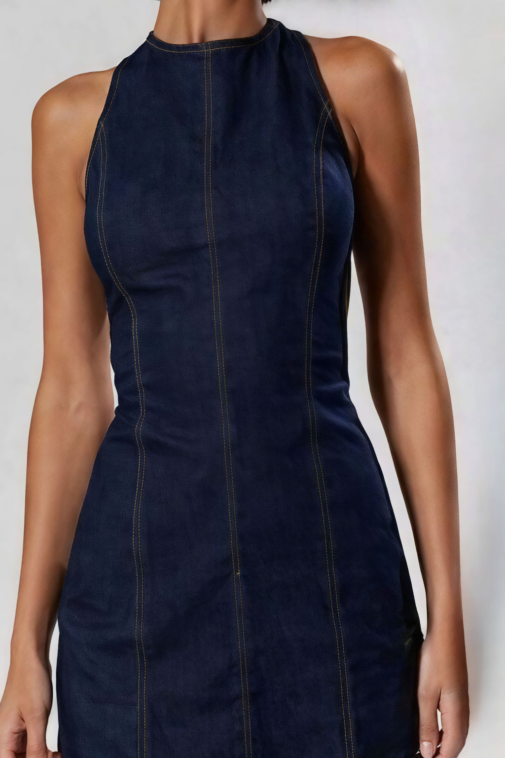 Denim Slim Sleeveless Mini Dress image 3