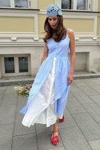 Plaid Fake Two-Piece Single Breasted Spaghetti Strap Midi Dress image 4