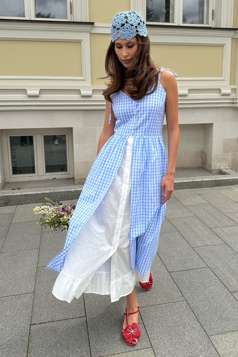 Plaid Fake Two-Piece Single Breasted Spaghetti Strap Midi Dress image 4