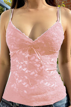 Slim V Neck Bow Lace Cami Top image 4