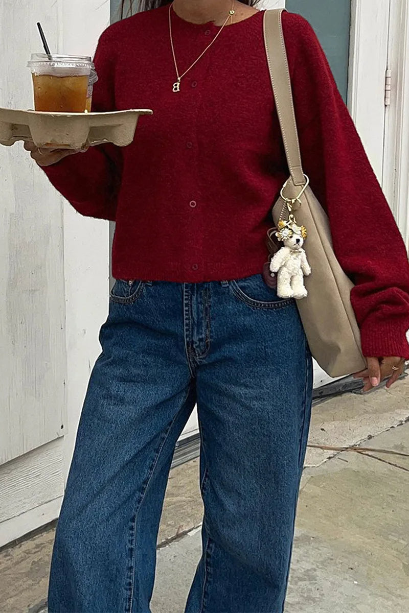Cropped Knit Button Cardigan image 2