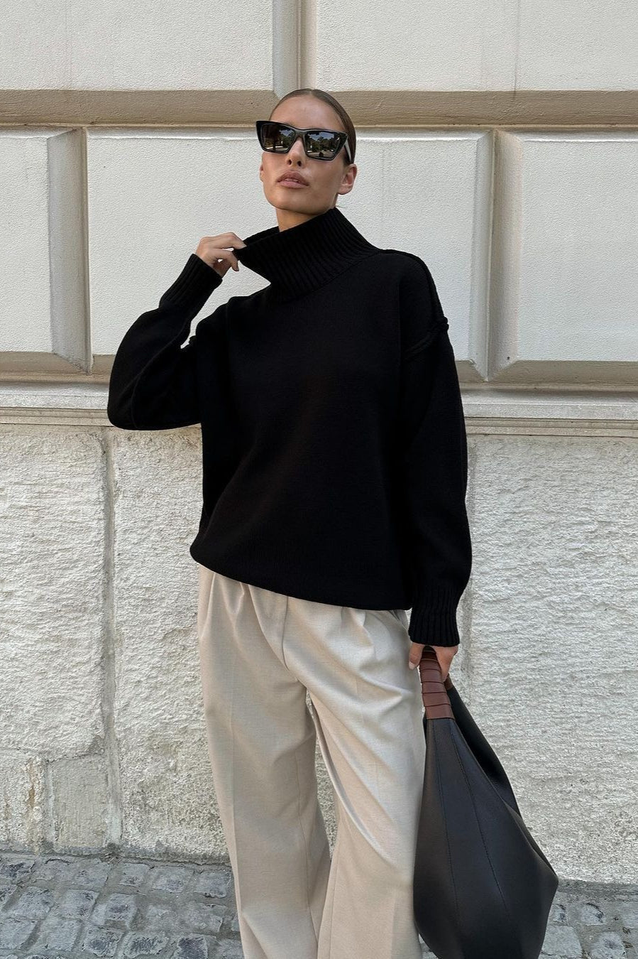 High Neck Patchwork Knit Sweater image 10