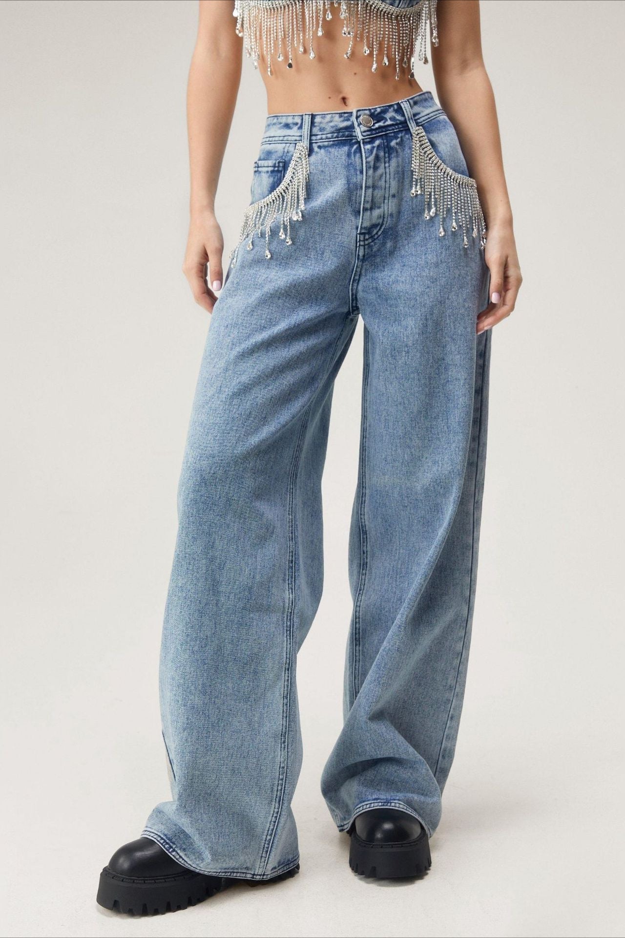 Fringe Chain Detail Denim Jean image 1