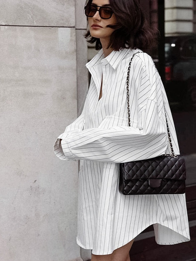 Striped Collared Oversized Shirt Blouse image 3