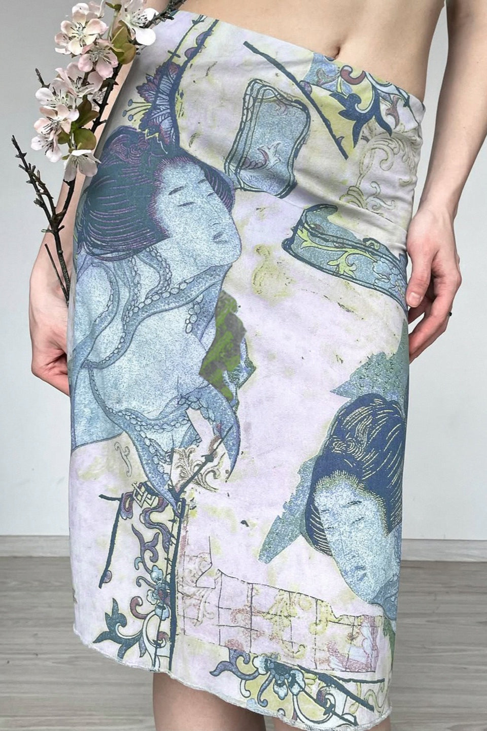 Abstract Print Mesh Bodycon Skirt image 1