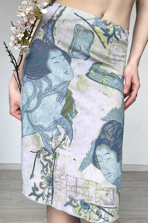 Abstract Print Mesh Bodycon Skirt image 1