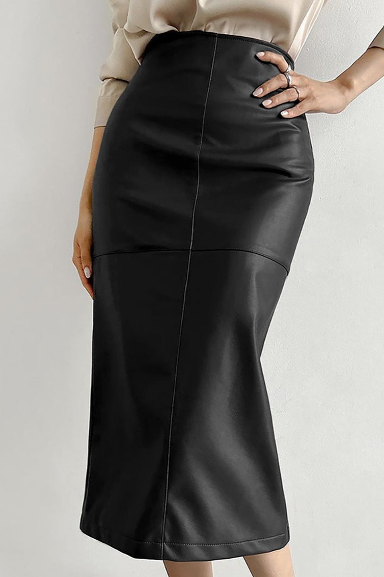 PU Leather Split Slim-Fit Skirt image 3