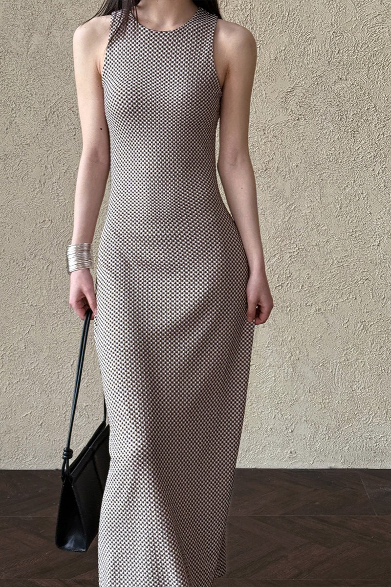 Sleeveless Checkered Bodycon Maxi Dress image 1