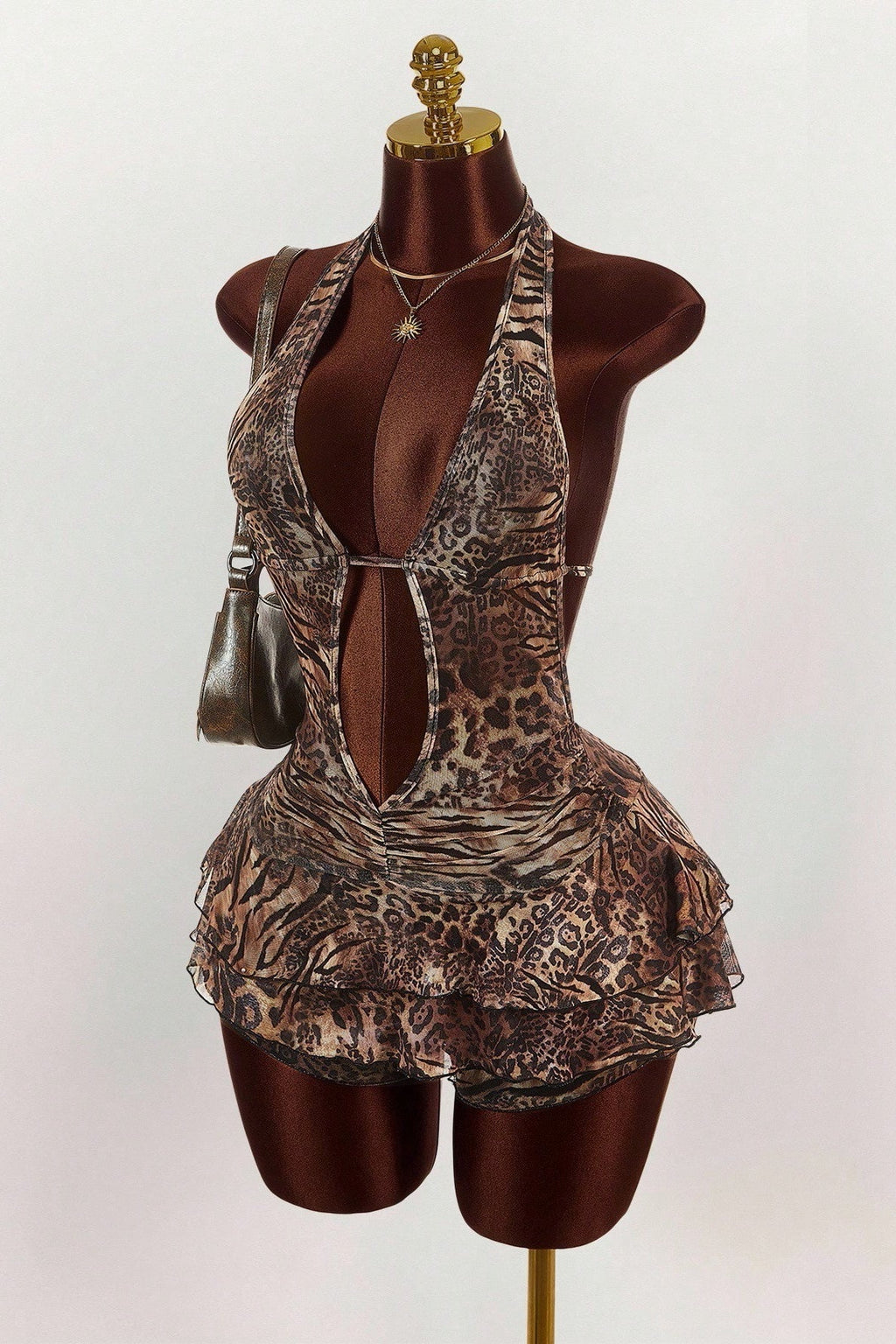 Leopard Print Sexy Halter Tie Tiered Mini Dress image 4