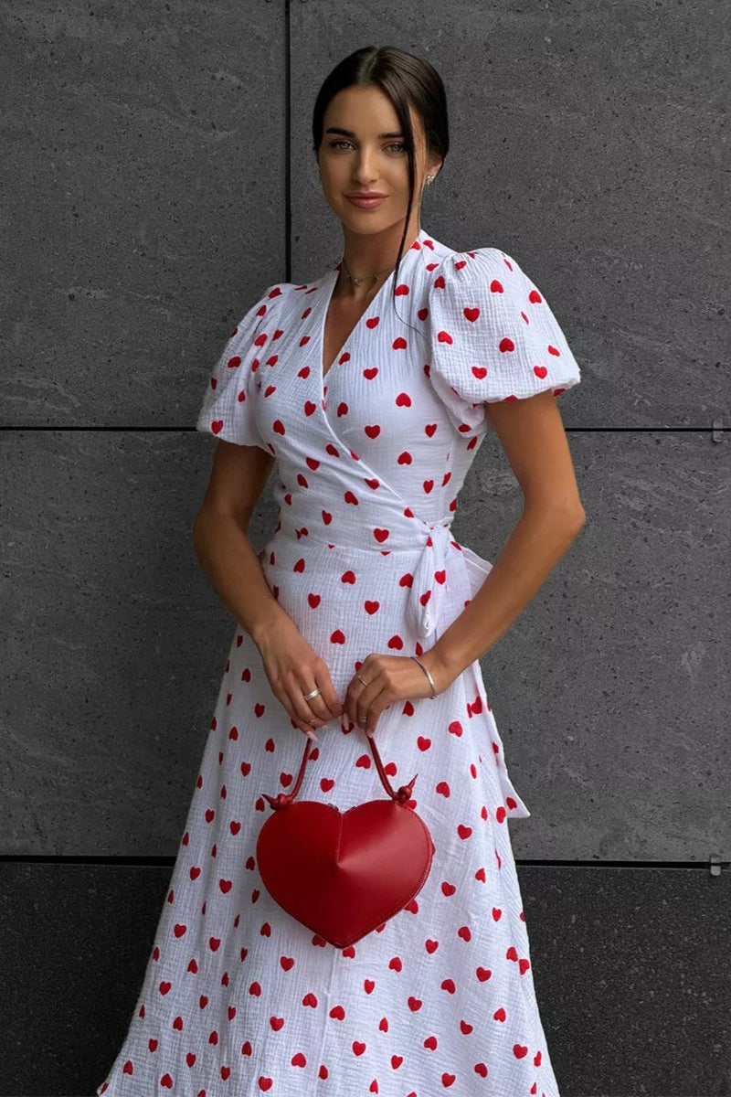 Cotton Print Tie Puff Sleeve Midi Dress image 1