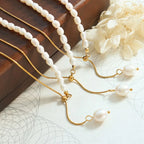 Tessa Pearl Necklace detail view styled for Avrienne