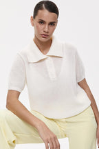 Minimalist Polo Hollow Knit Puff Sleeve Blouse image 9