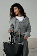 Solid Color Bow Tie Long Sleeve Knit Cardigan image 1