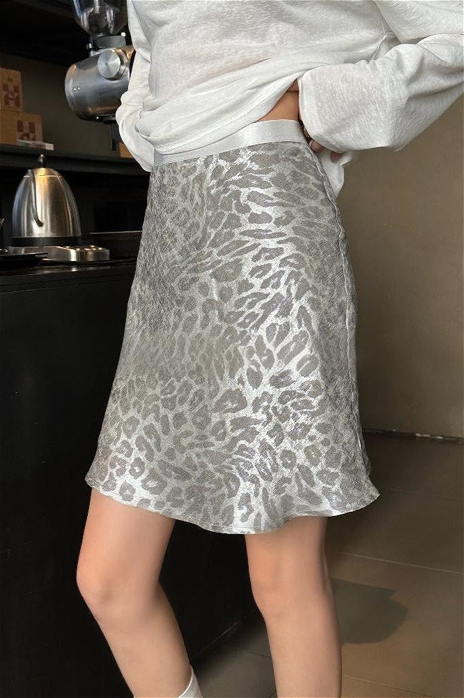 Silver Leopard Print High Waist Skirt image 1