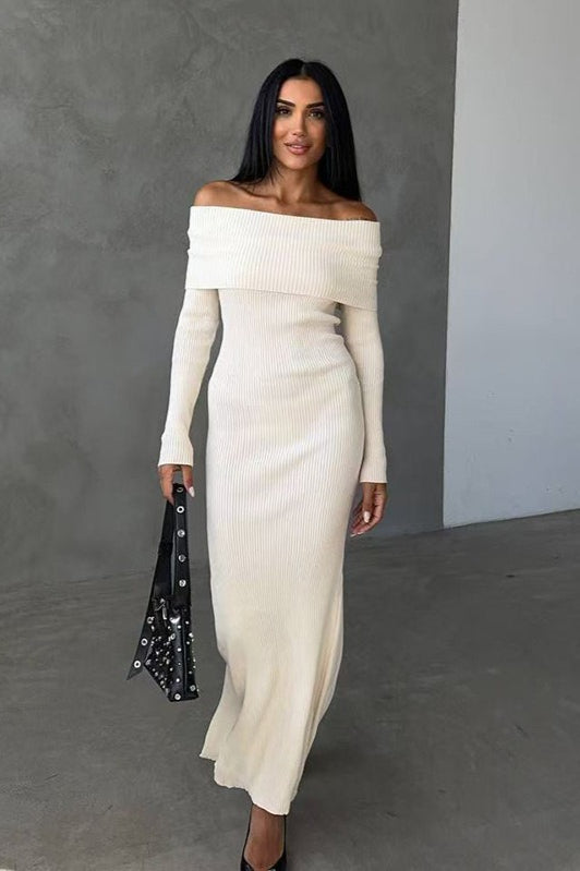 Striped Off Shoulder Sweater Dress image 1