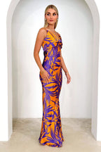 Sexy Purple Floral Print V-neck Slim Maxi Dress image 2