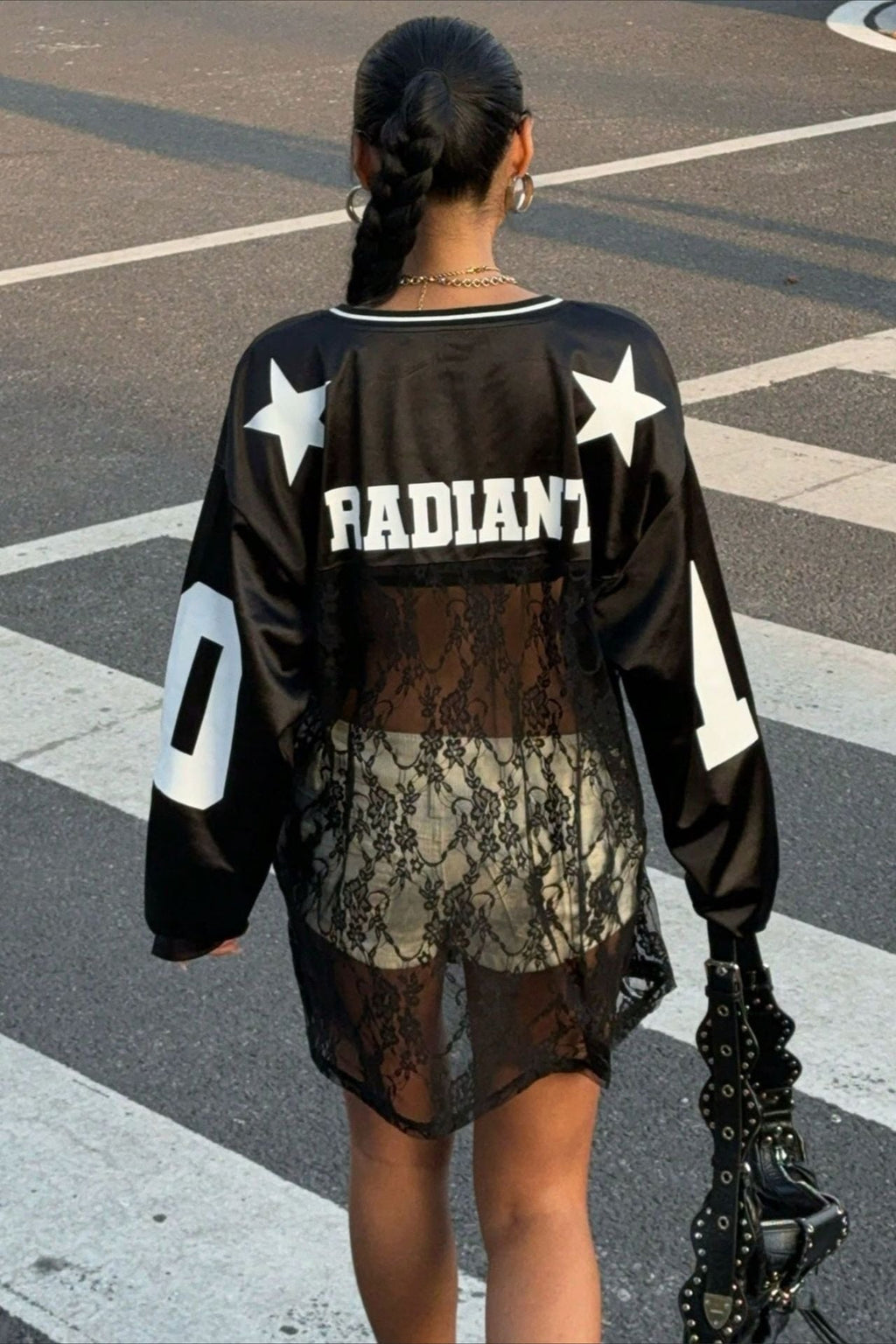 Lace Sheer V Neck Print Sweatshirt image 3