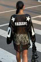 Lace Sheer V Neck Print Sweatshirt image 3
